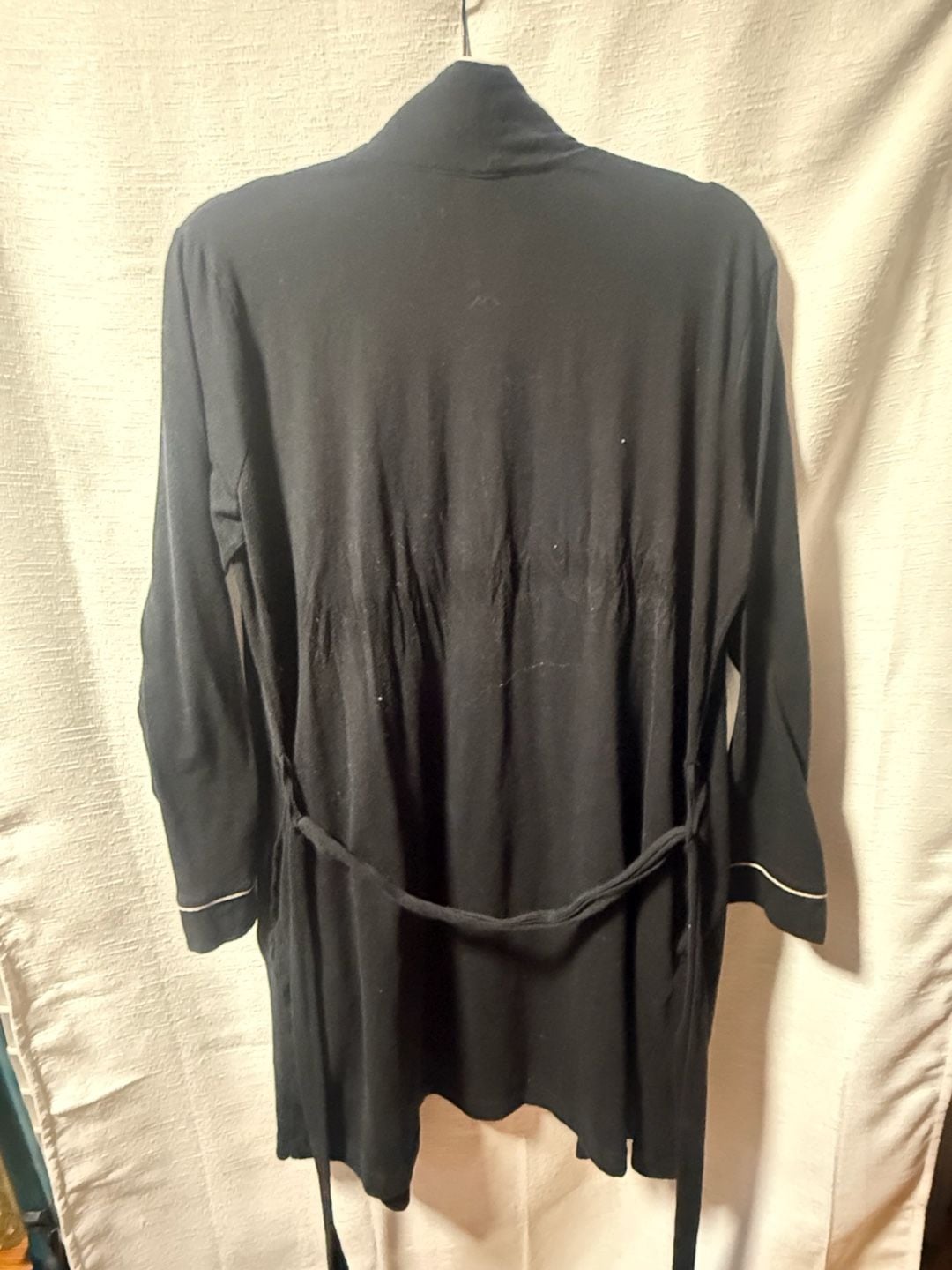 Victoria's Secret Women's Black Jersey Knit Logo Robe with Contrast Piping 2