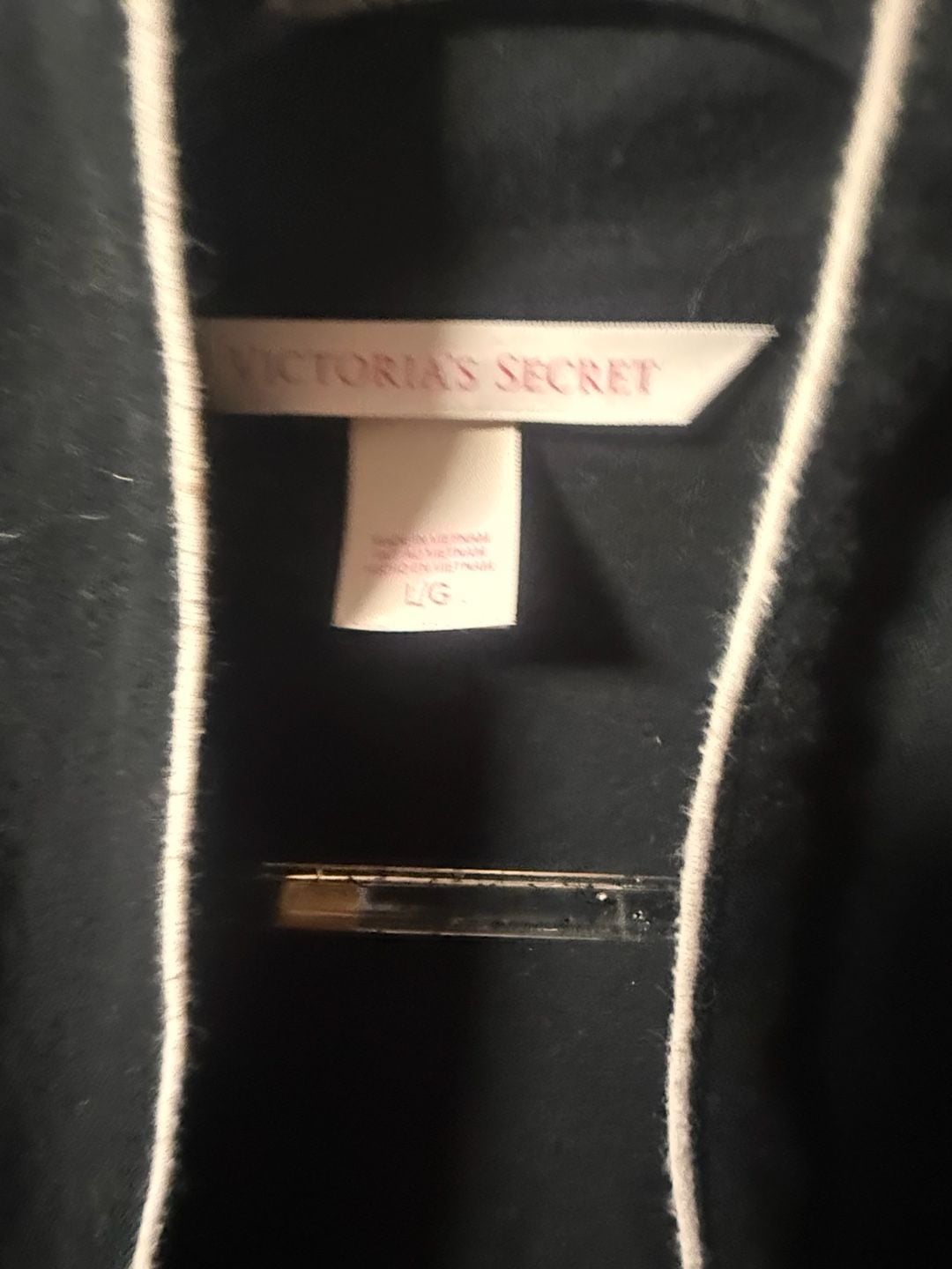 Victoria's Secret Women's Black Jersey Knit Logo Robe with Contrast Piping 3