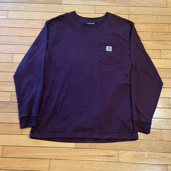 Carhartt Men's K126 Loose Fit Long-Sleeve Pocket T-Shirt in Port (Maroon)