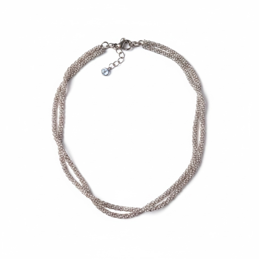 Vintage Italian Sterling Silver Multi-Strand Braided Rope Chain Necklace 11” 6