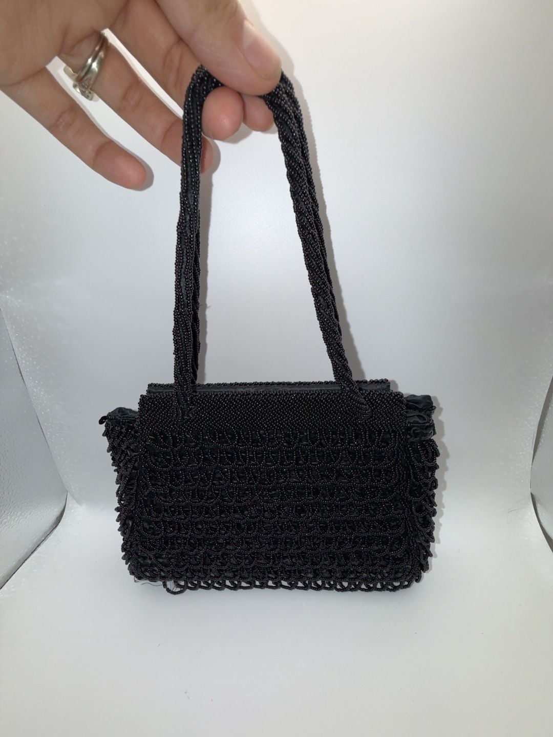 Vintage Black Beaded Evening Cocktail Purse Handbag 2