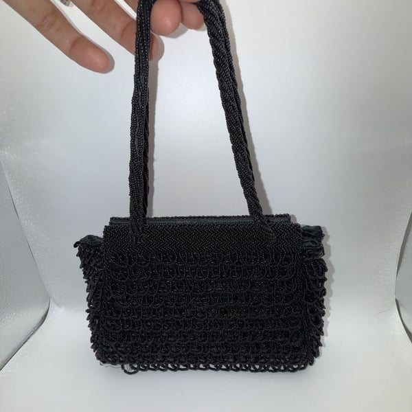Vintage Black Beaded Evening Cocktail Purse Handbag
