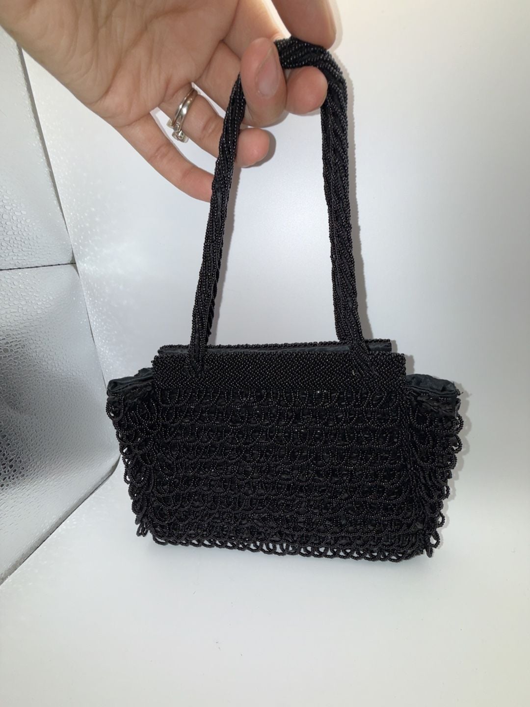 Vintage Black Beaded Evening Cocktail Purse Handbag 3