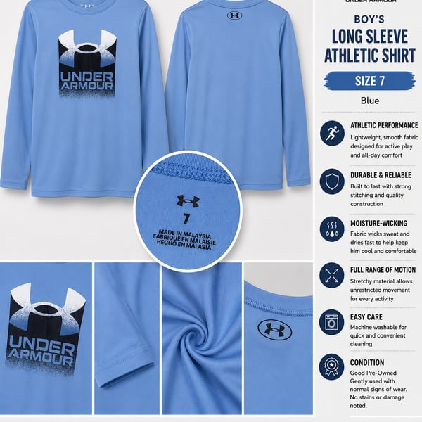 Under Armour Boy's Long Sleeve Athletic Graphic Tee, Blue, Size 7