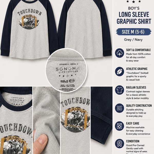 Sonoma Life + Style Boy's Touchdown Football Graphic Long Sleeve Raglan Shirt