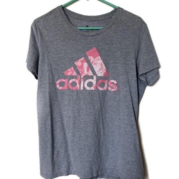 Adidas Amplifier Tee Gray T-Shirt with Pink Floral Logo