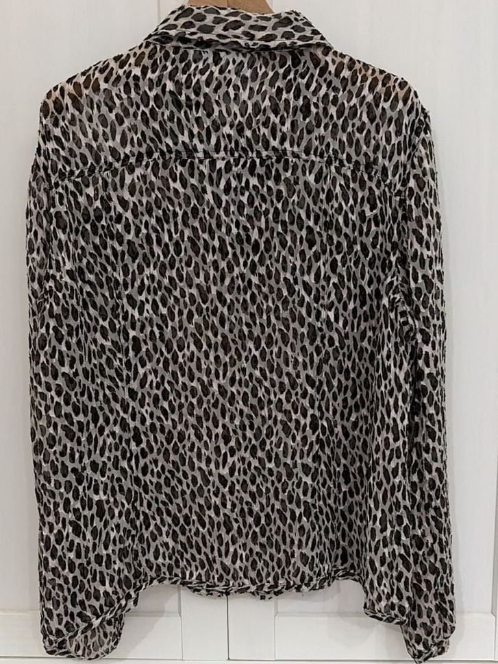 Chico's Sheer Leopard Print Long Sleeve Button Down Blouse Size 2 4
