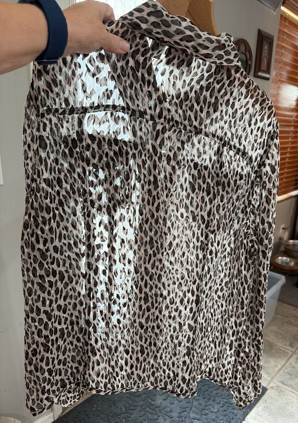 Chico's Sheer Leopard Print Long Sleeve Button Down Blouse Size 2 5