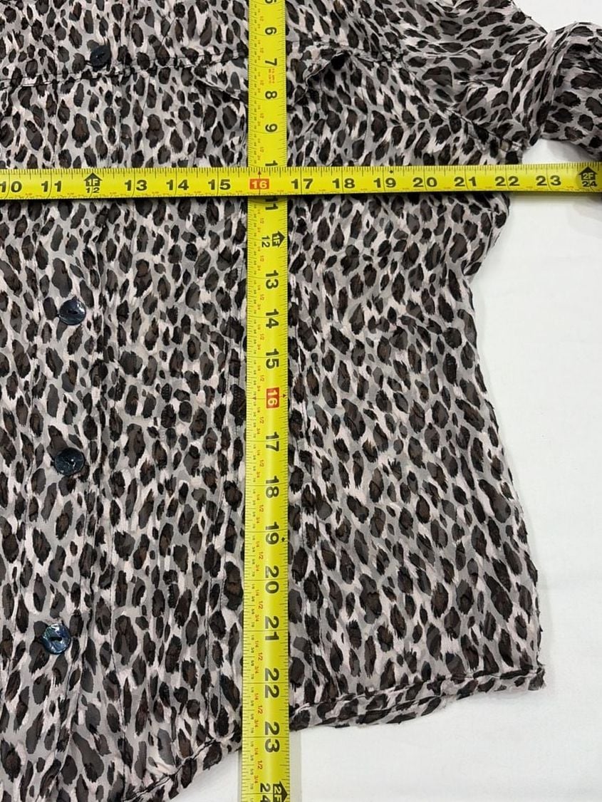 Chico's Sheer Leopard Print Long Sleeve Button Down Blouse Size 2 6