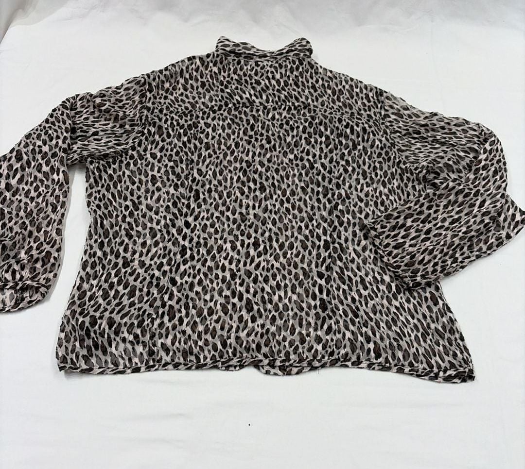 Chico's Sheer Leopard Print Long Sleeve Button Down Blouse Size 2 9