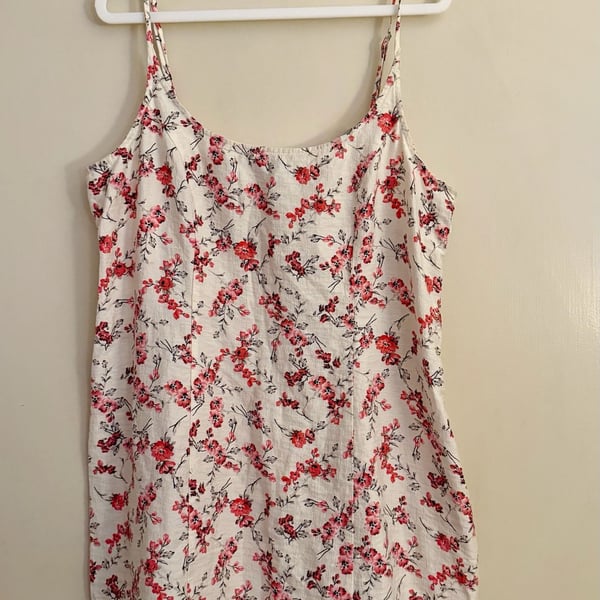 A New Day Floral Sleeveless Swing Tank Dress Size 16 White  Floral Smocked Back
