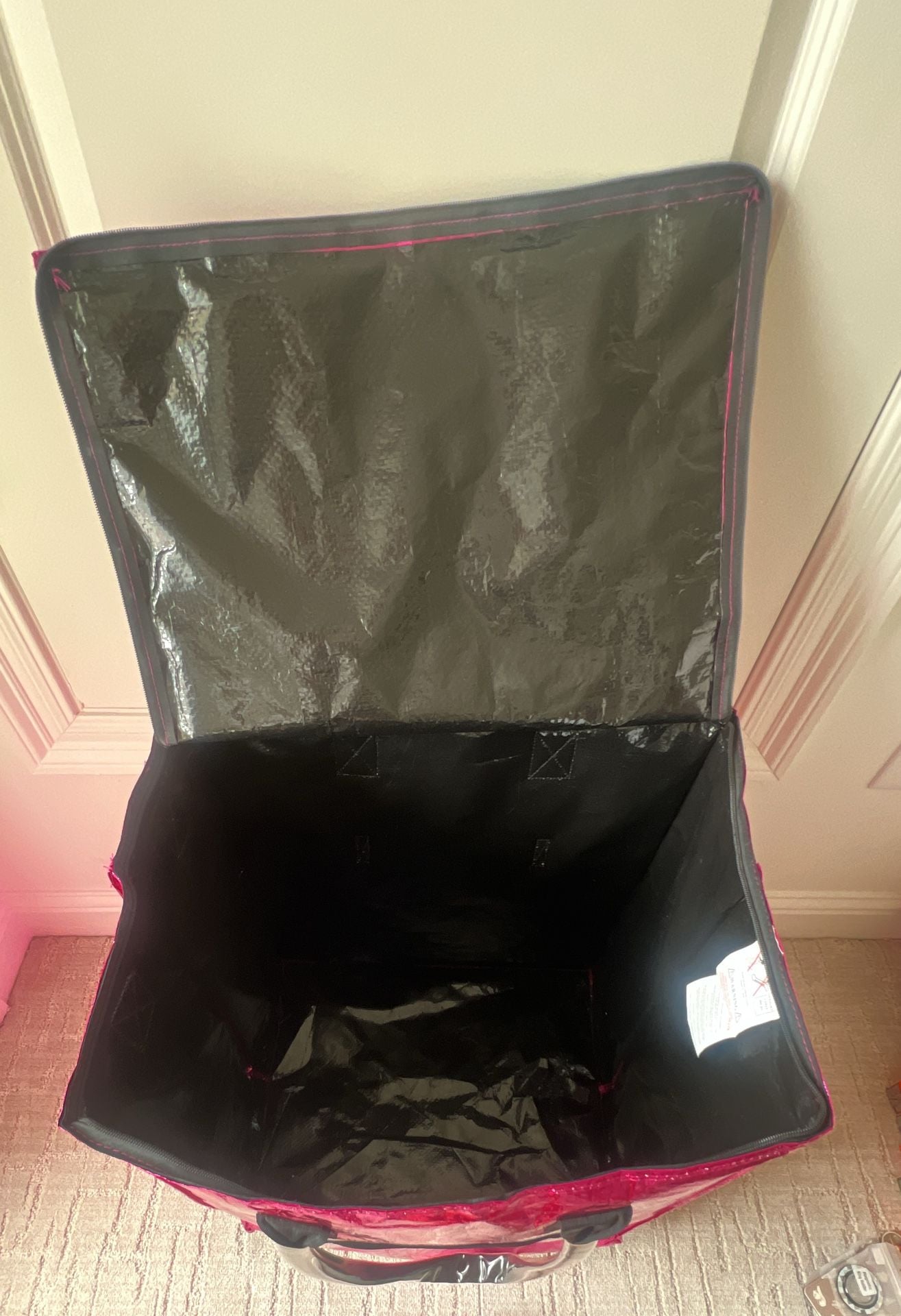 Zoey & Zuri Rolling Bag - Metallic Pink Collapsible Shopping Tote 5