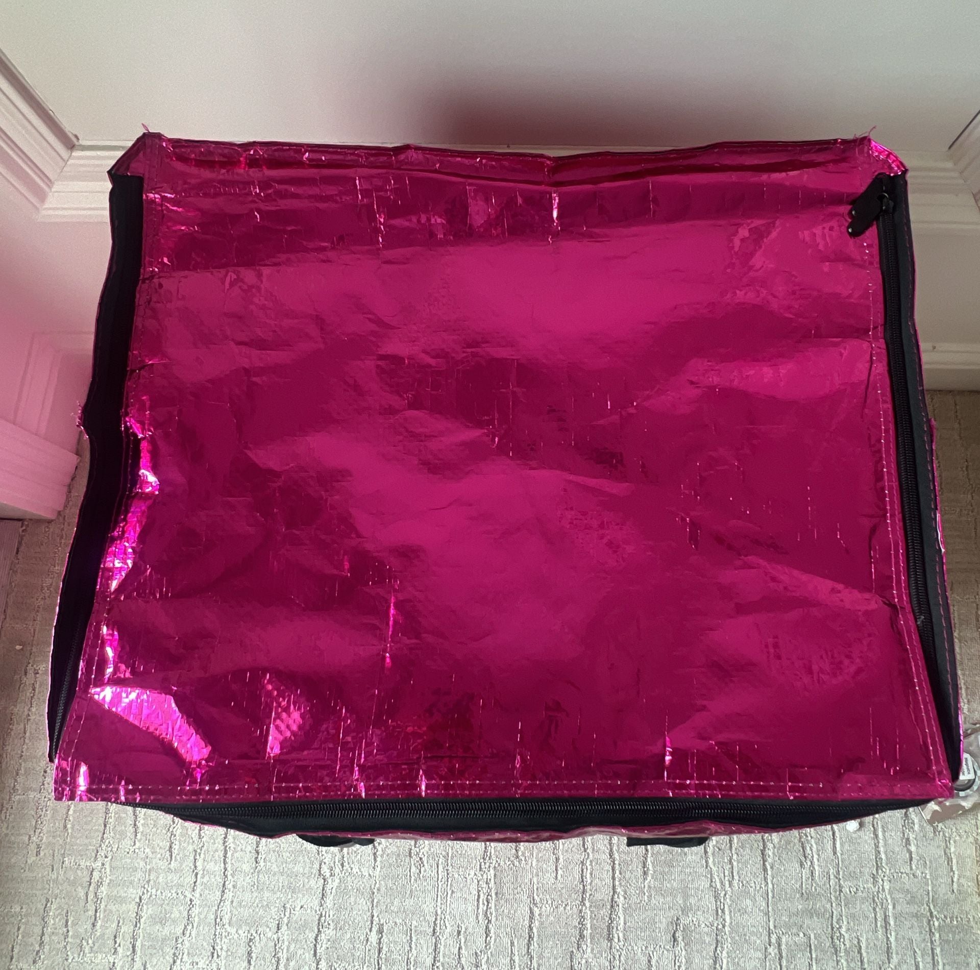 Zoey & Zuri Rolling Bag - Metallic Pink Collapsible Shopping Tote 6