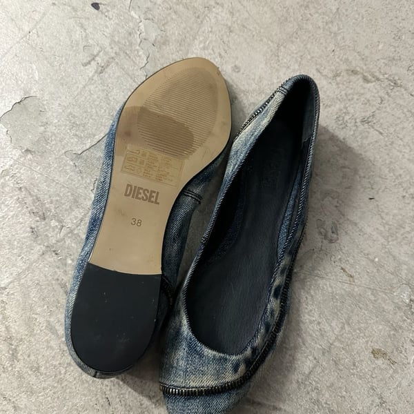 Diesel Falky Denim Ballet Flats with Zipper Detail