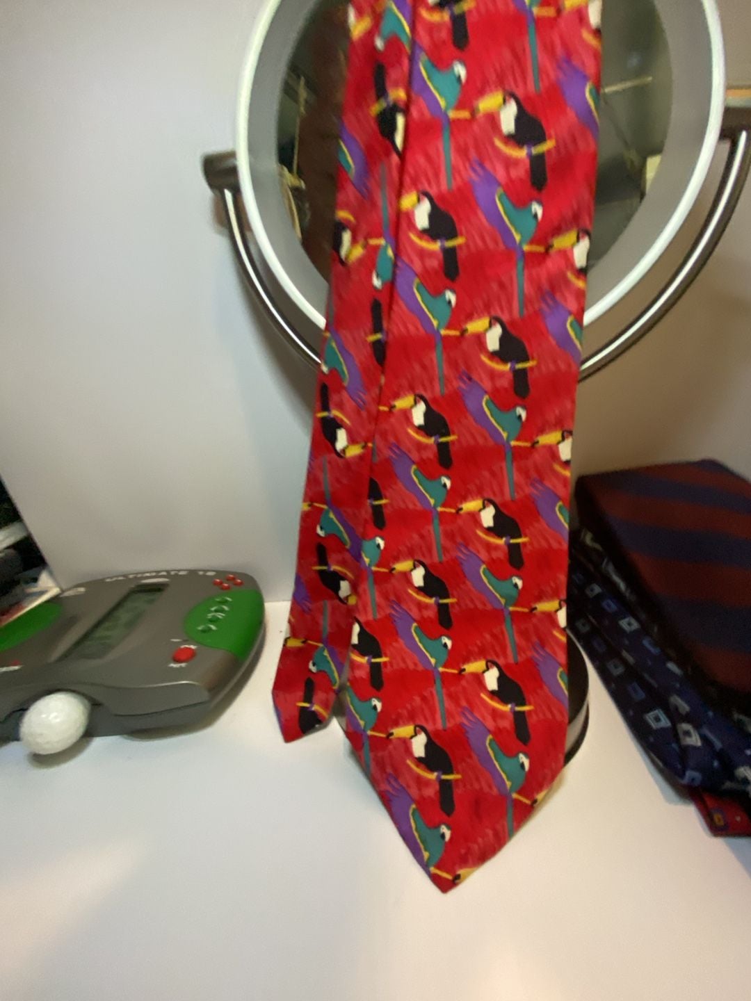 Vintage World Wildlife Fund Toucan and Parrot Print Silk Necktie 1