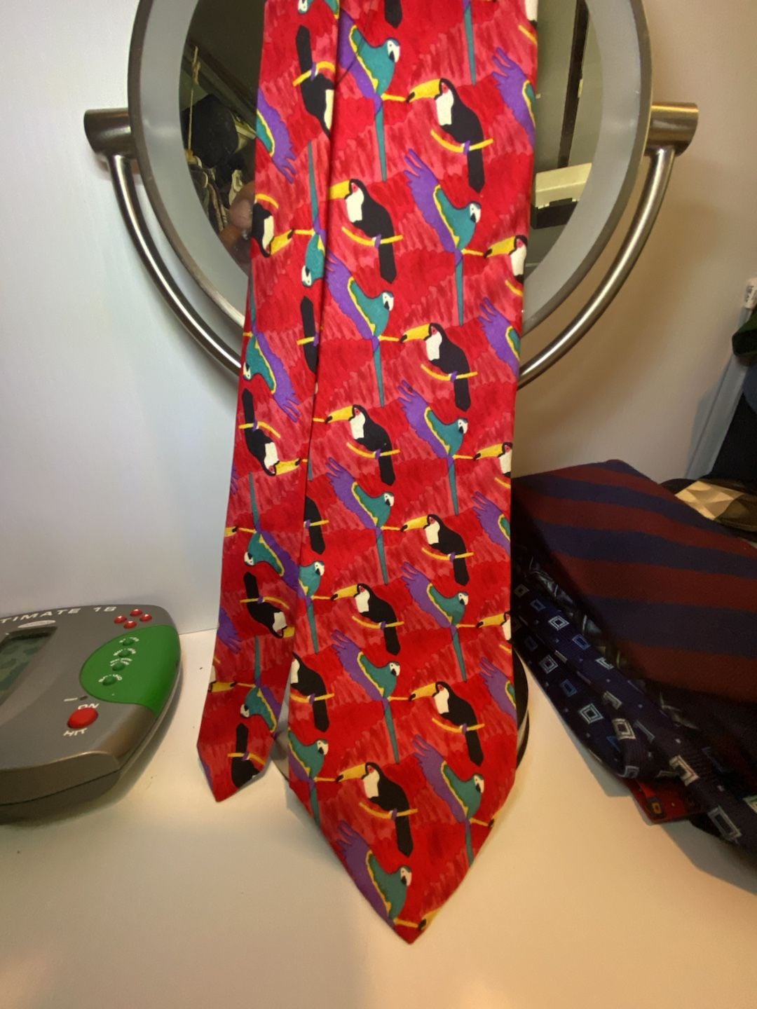Vintage World Wildlife Fund Toucan and Parrot Print Silk Necktie 2