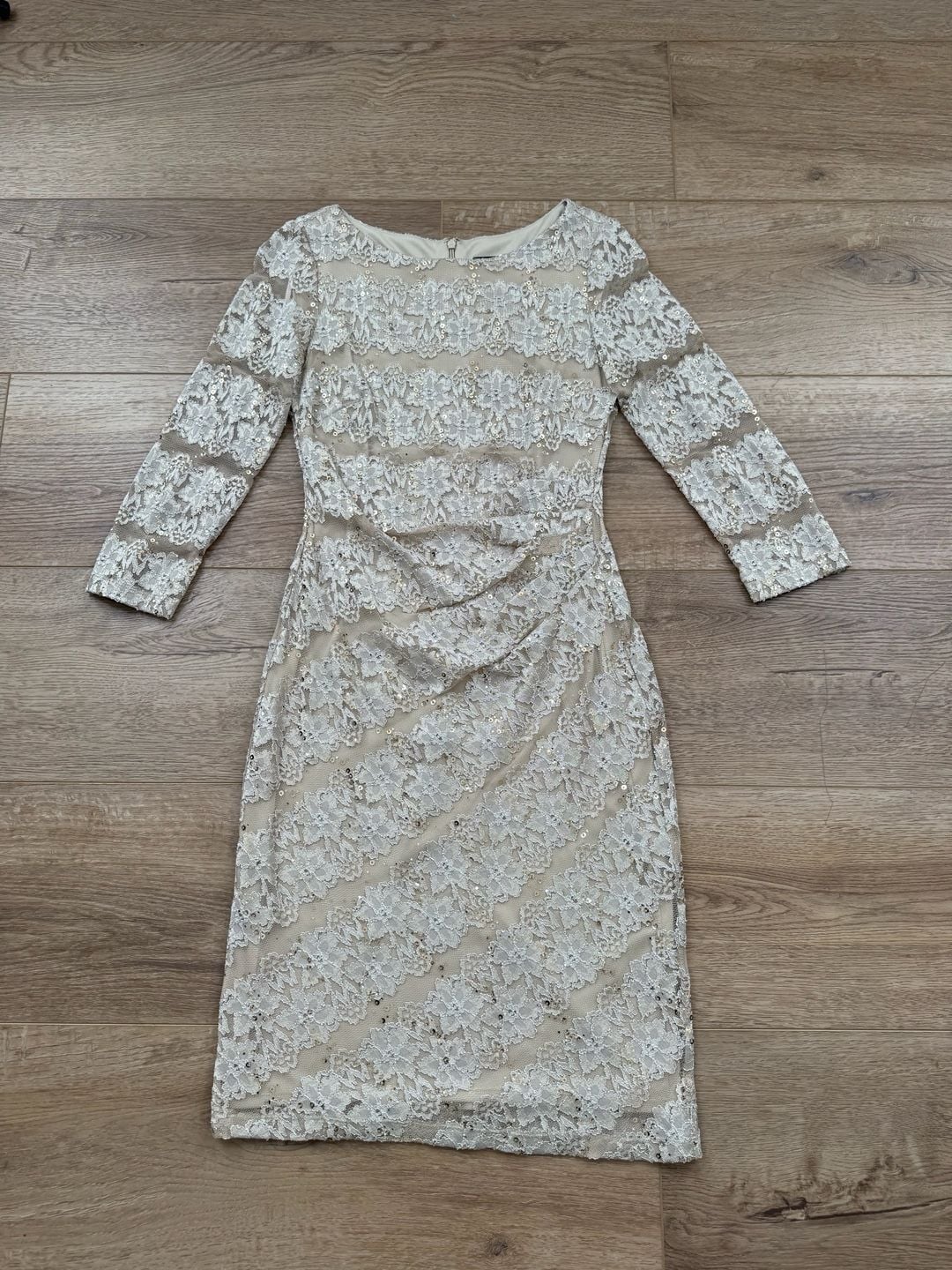 JH Evenings Taupe Sequin Lace Sheath Dress 3/4 Sleeve Cocktail Size 8 NWT 3