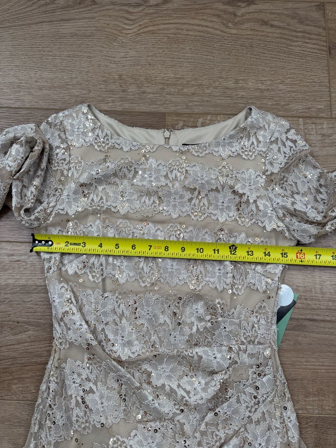 JH Evenings Taupe Sequin Lace Sheath Dress 3/4 Sleeve Cocktail Size 8 NWT 9