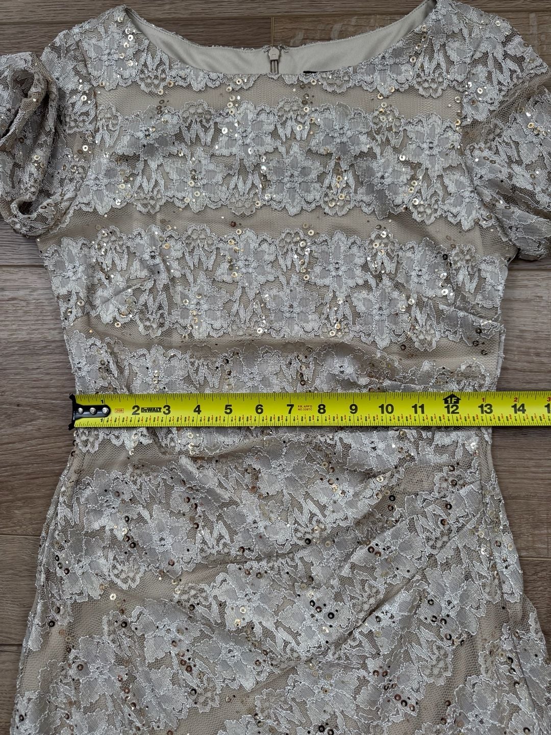 JH Evenings Taupe Sequin Lace Sheath Dress 3/4 Sleeve Cocktail Size 8 NWT 10