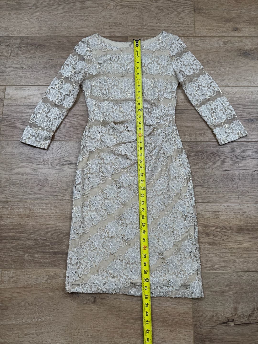 JH Evenings Taupe Sequin Lace Sheath Dress 3/4 Sleeve Cocktail Size 8 NWT 12