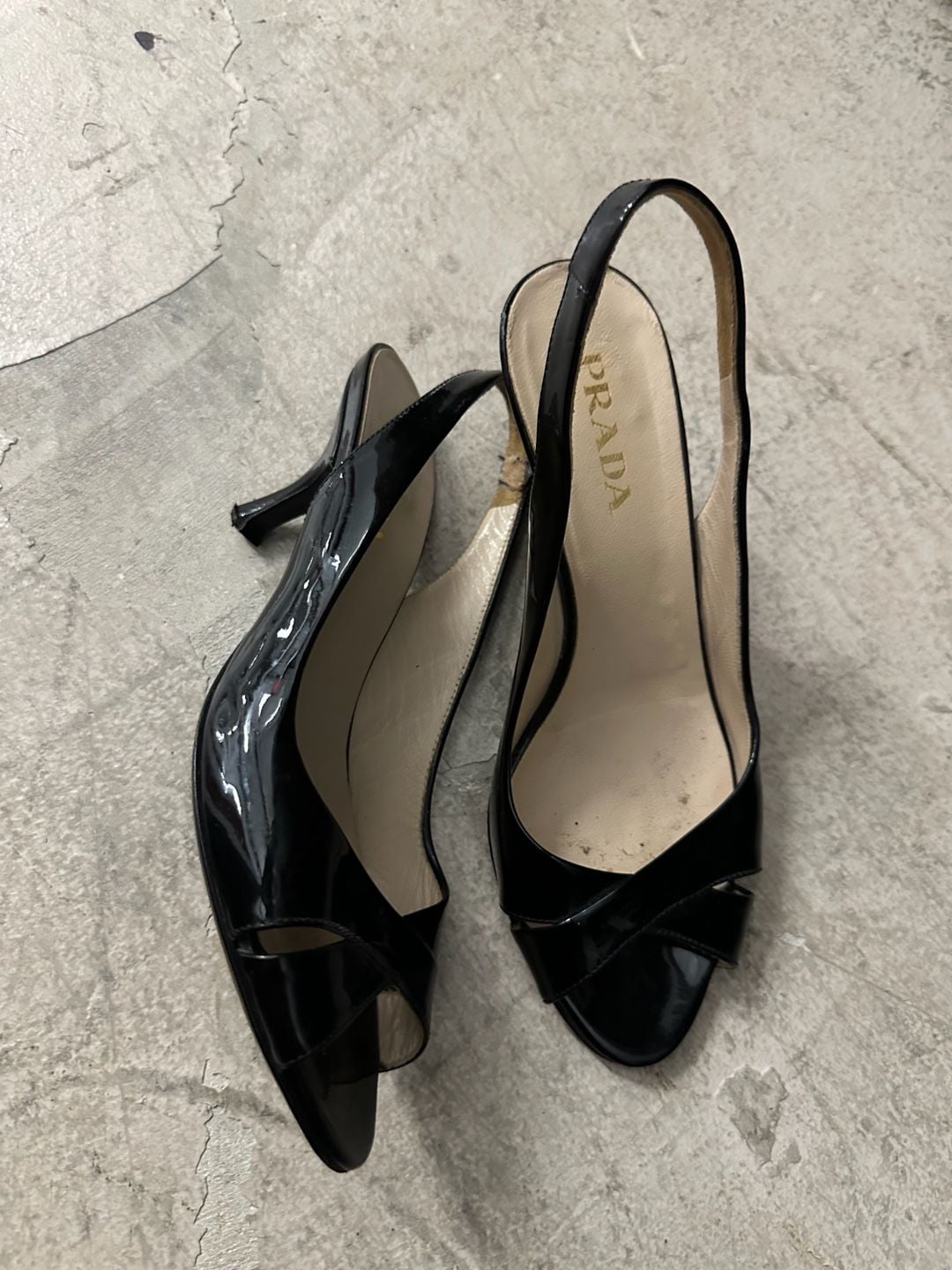 Prada Black Patent Leather Slingback Peep-Toe Heels 3