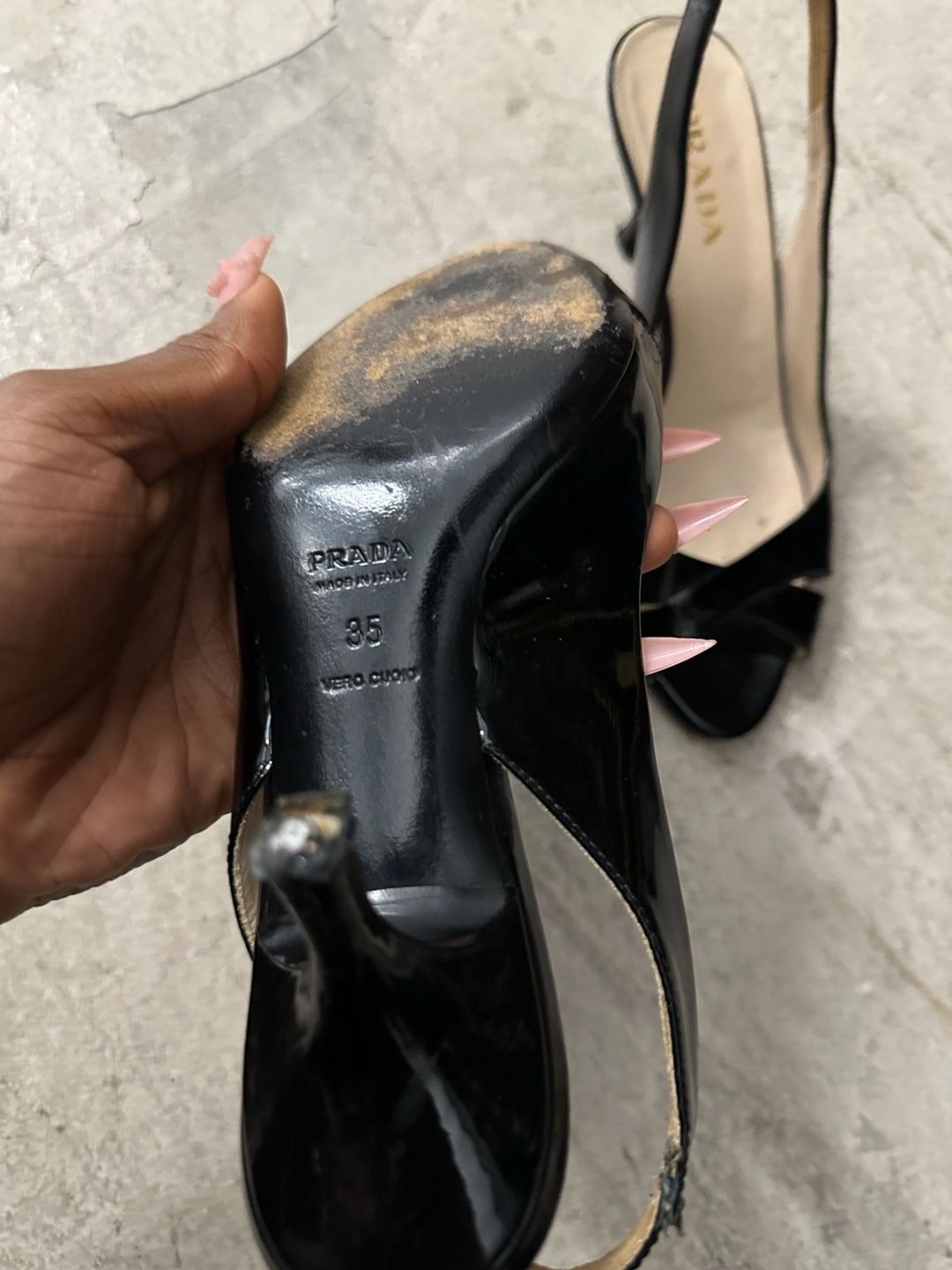 Prada Black Patent Leather Slingback Peep-Toe Heels 4