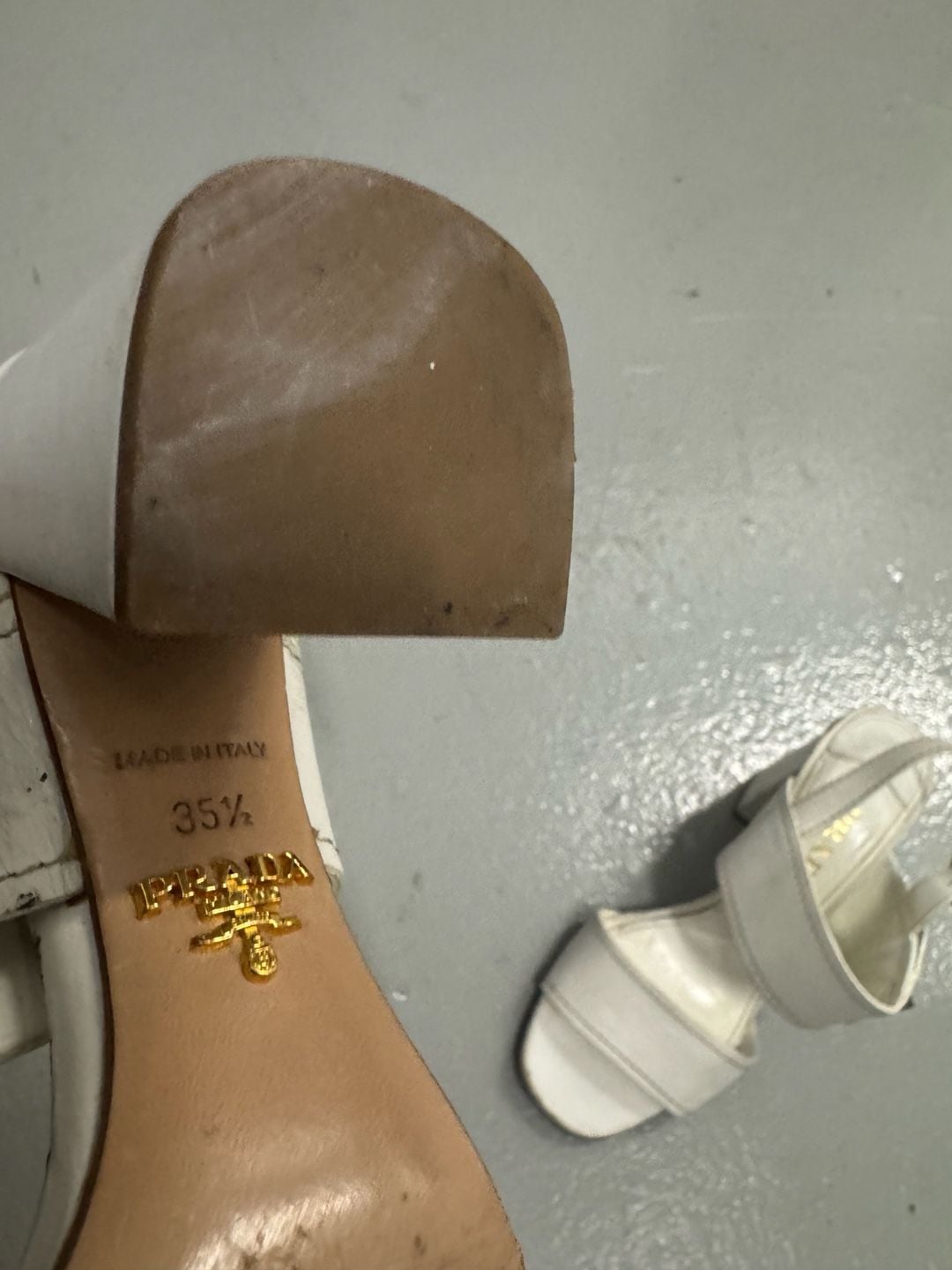 Prada Women's White Leather Block Heel Sandals with Buckle Detail 2