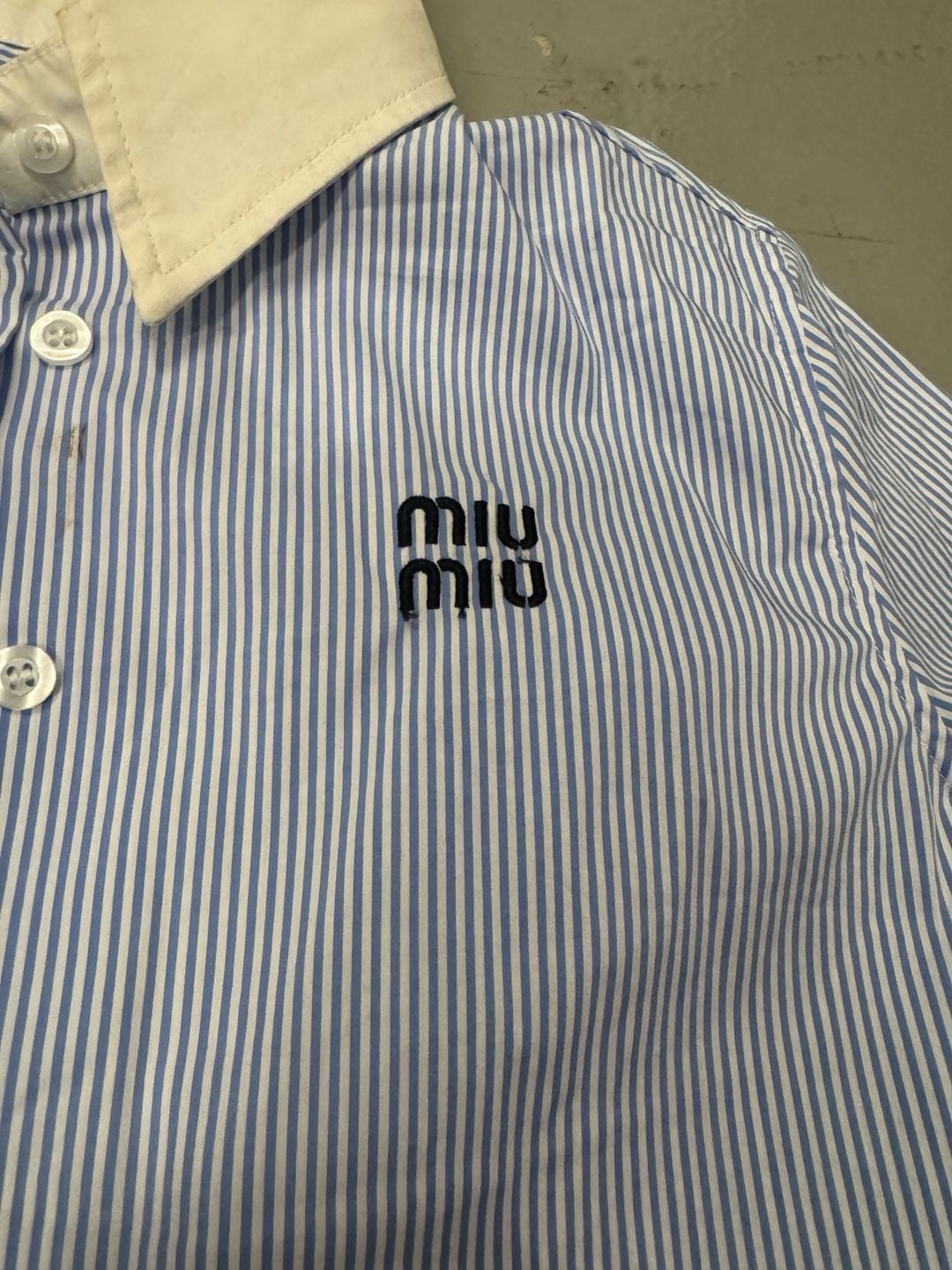 Miu Miu Cropped Striped Poplin Shirt with Embroidered Logo 3