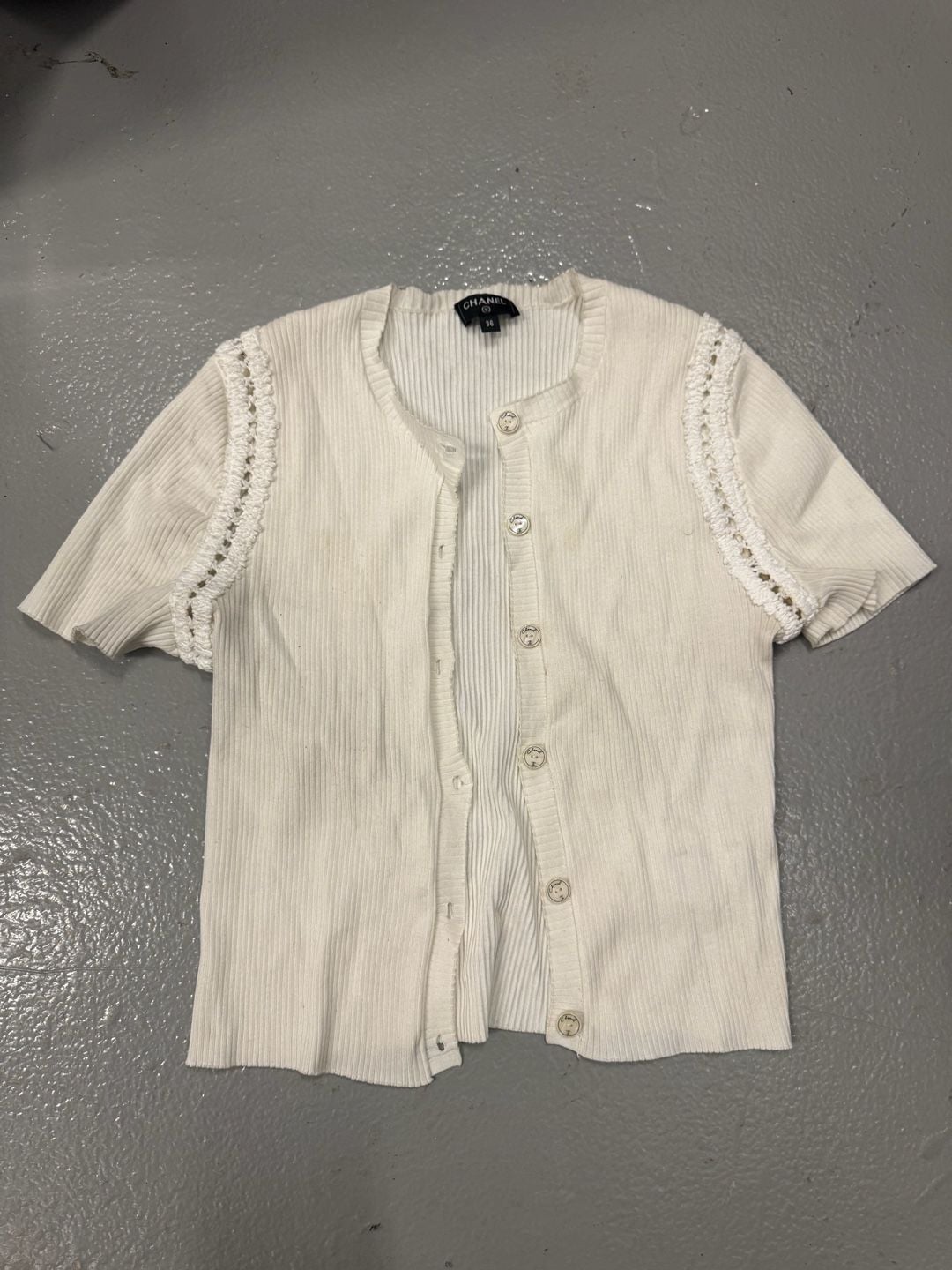 Chanel Ribbed Cotton Short Sleeve Button-Down Cardigan 2