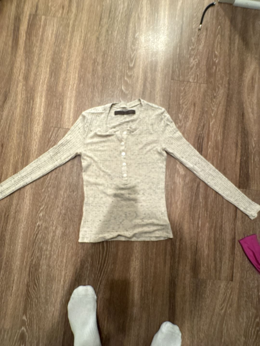 Enya Costa Ribbed Long Sleeve Henley Top 1
