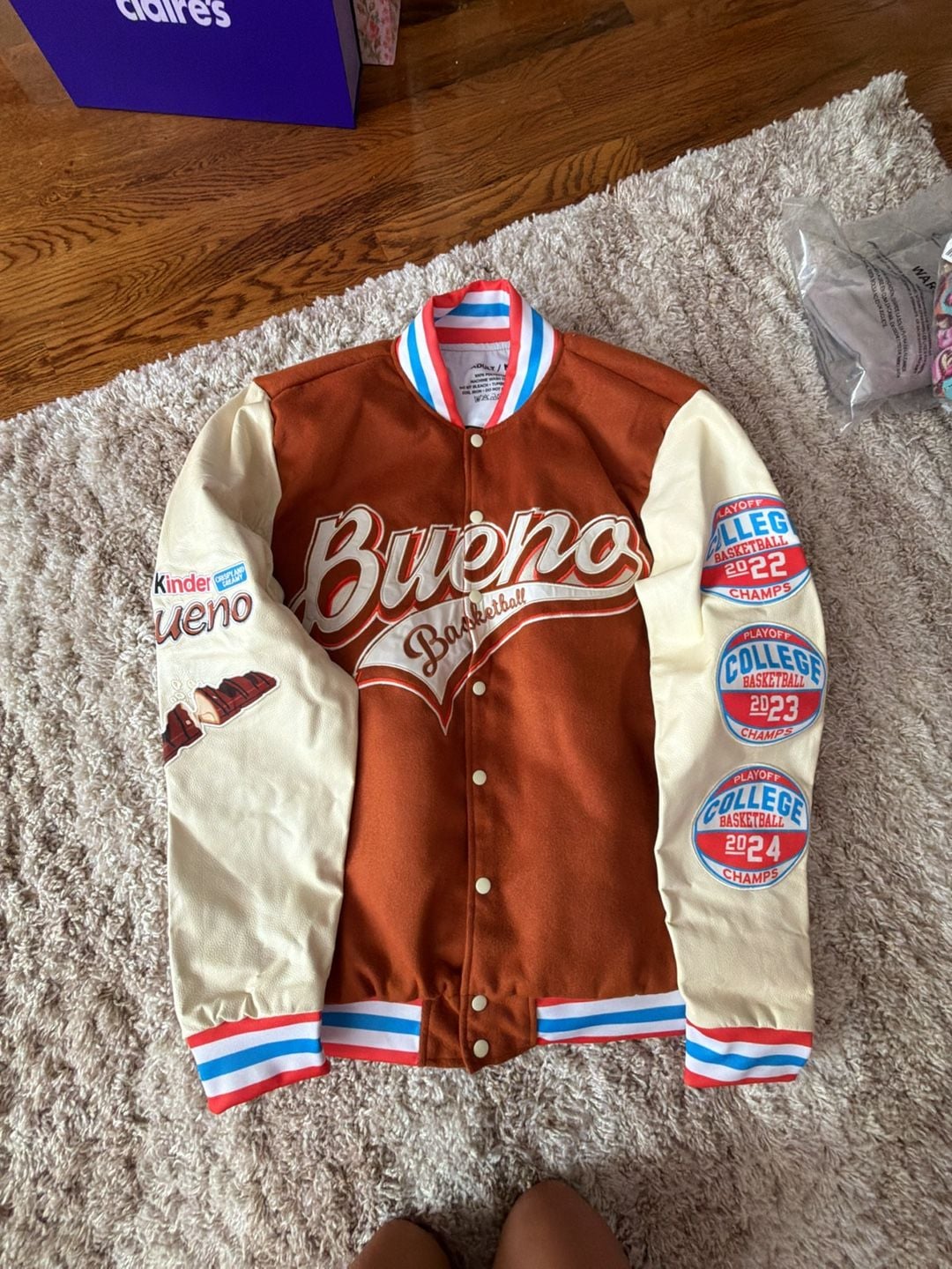 Kinder Bueno Basketball Graphic Varsity Bomber Jacket 2