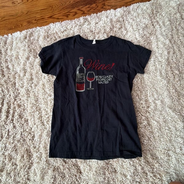Anvil Black Bedazzled 'Wine! How Classy People Get Wasted' Graphic T-Shirt