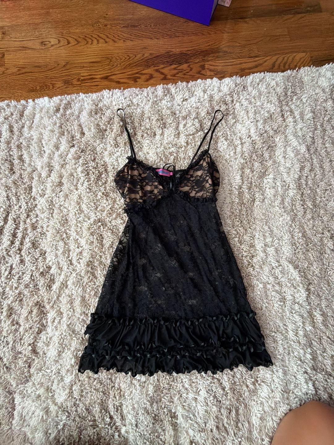 Edikted Women's Black Lace Ruffle Hem Mini Slip Dress 2