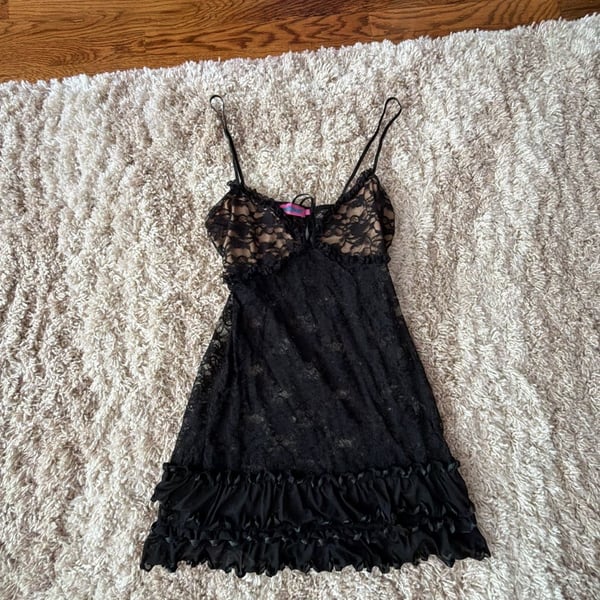 Edikted Women's Black Lace Ruffle Hem Mini Slip Dress
