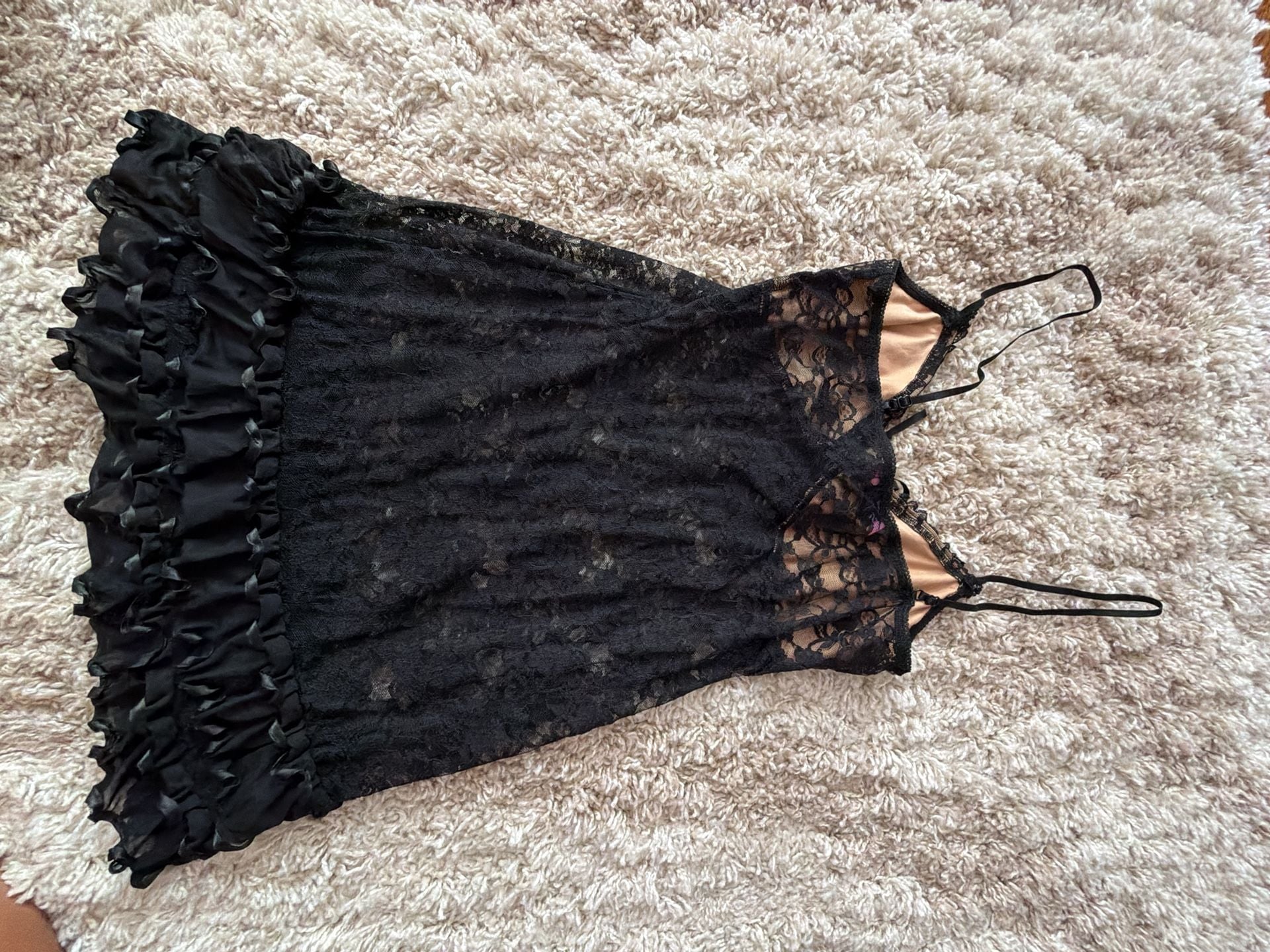 Edikted Women's Black Lace Ruffle Hem Mini Slip Dress 4