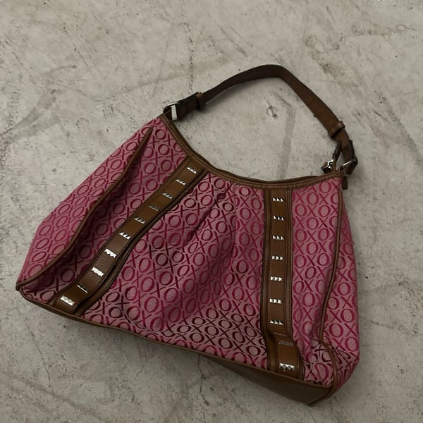 XOXO Monogram Pink and Brown Studded Shoulder Bag