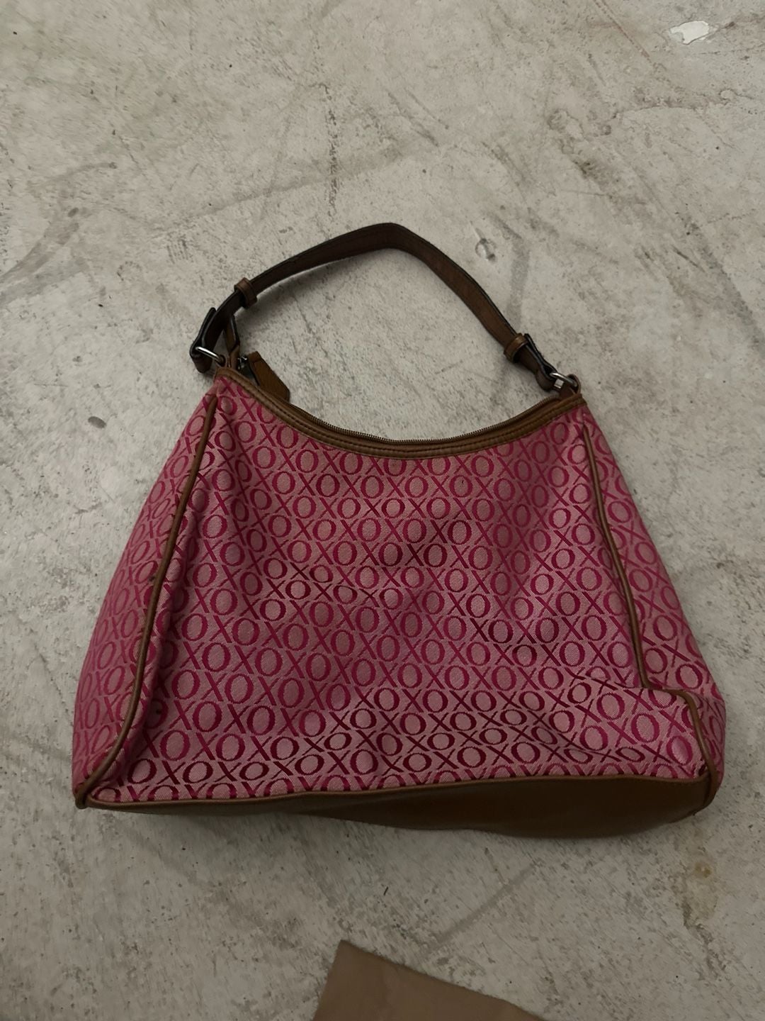 XOXO Monogram Pink and Brown Studded Shoulder Bag 2