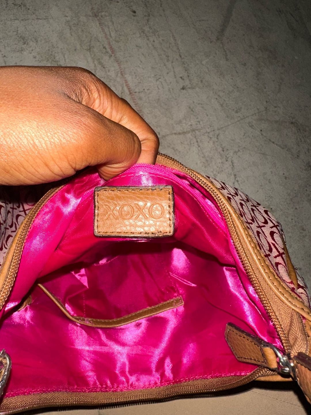 XOXO Monogram Pink and Brown Studded Shoulder Bag 3