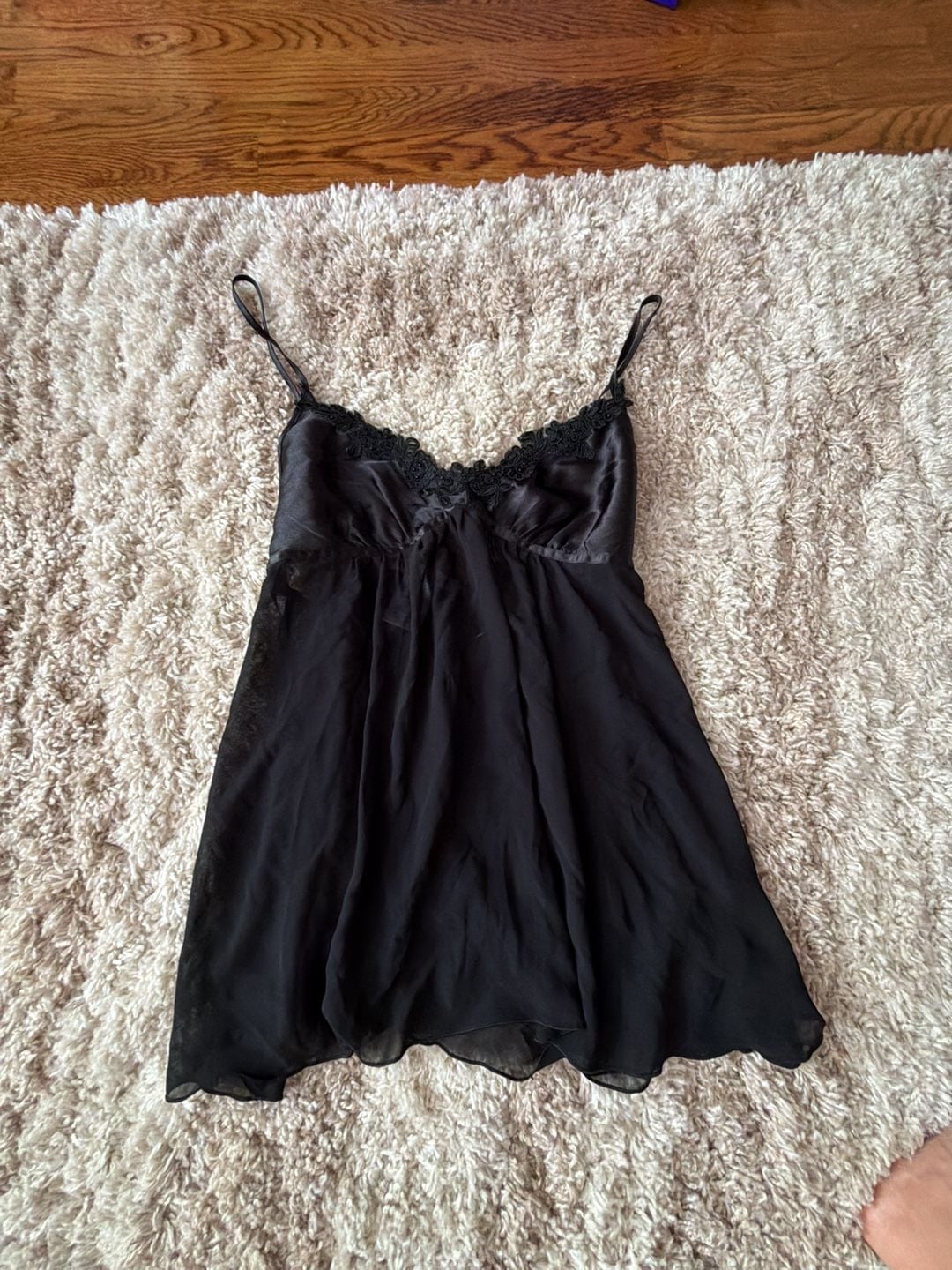 Intimo Donatella Black Lace Trim Satin and Chiffon Babydoll Nightgown 2