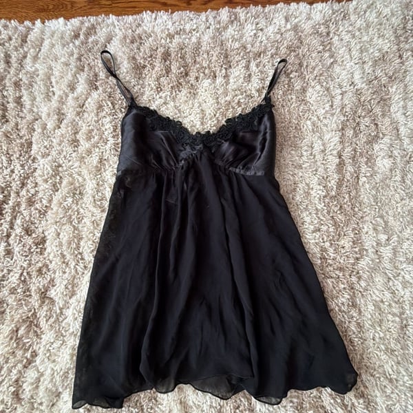 Intimo Donatella Black Lace Trim Satin and Chiffon Babydoll Nightgown