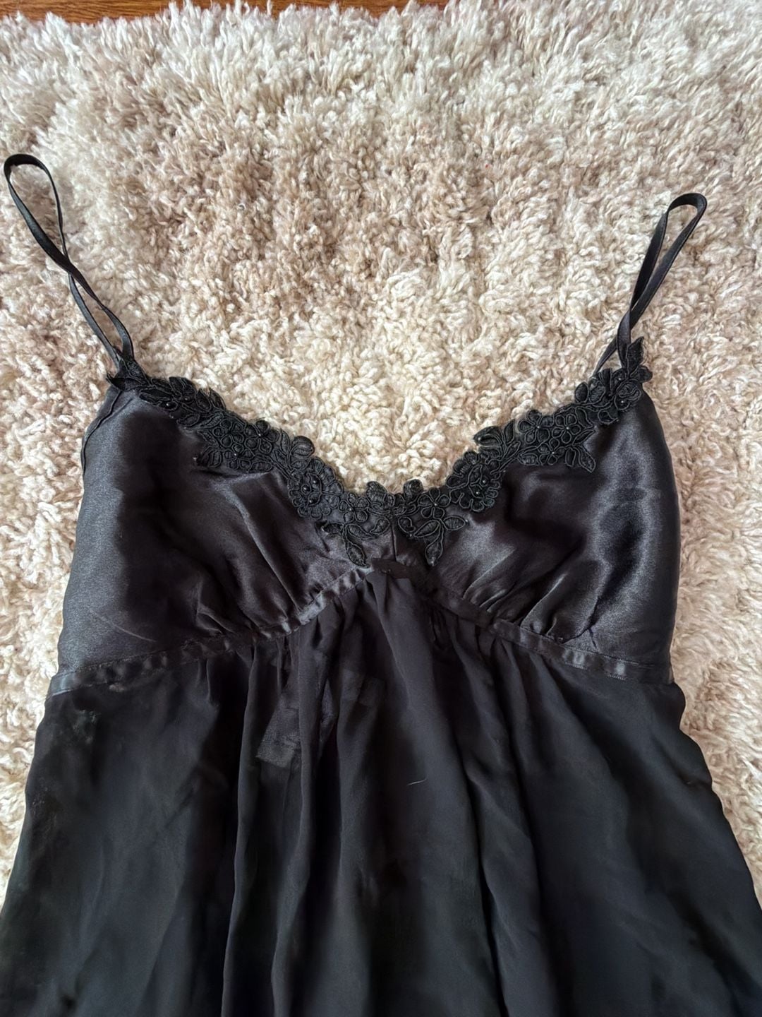 Intimo Donatella Black Lace Trim Satin and Chiffon Babydoll Nightgown 3