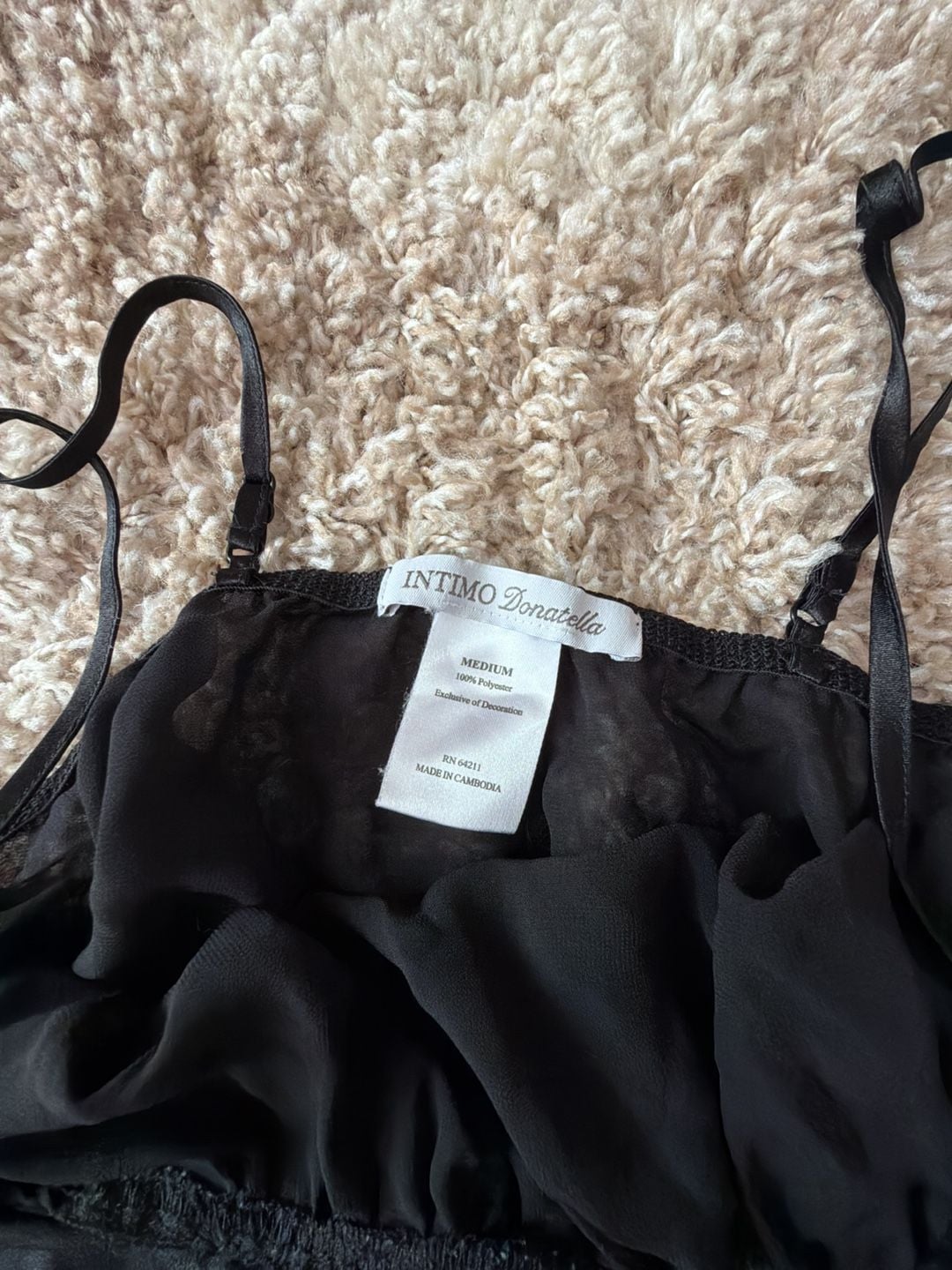 Intimo Donatella Black Lace Trim Satin and Chiffon Babydoll Nightgown 4