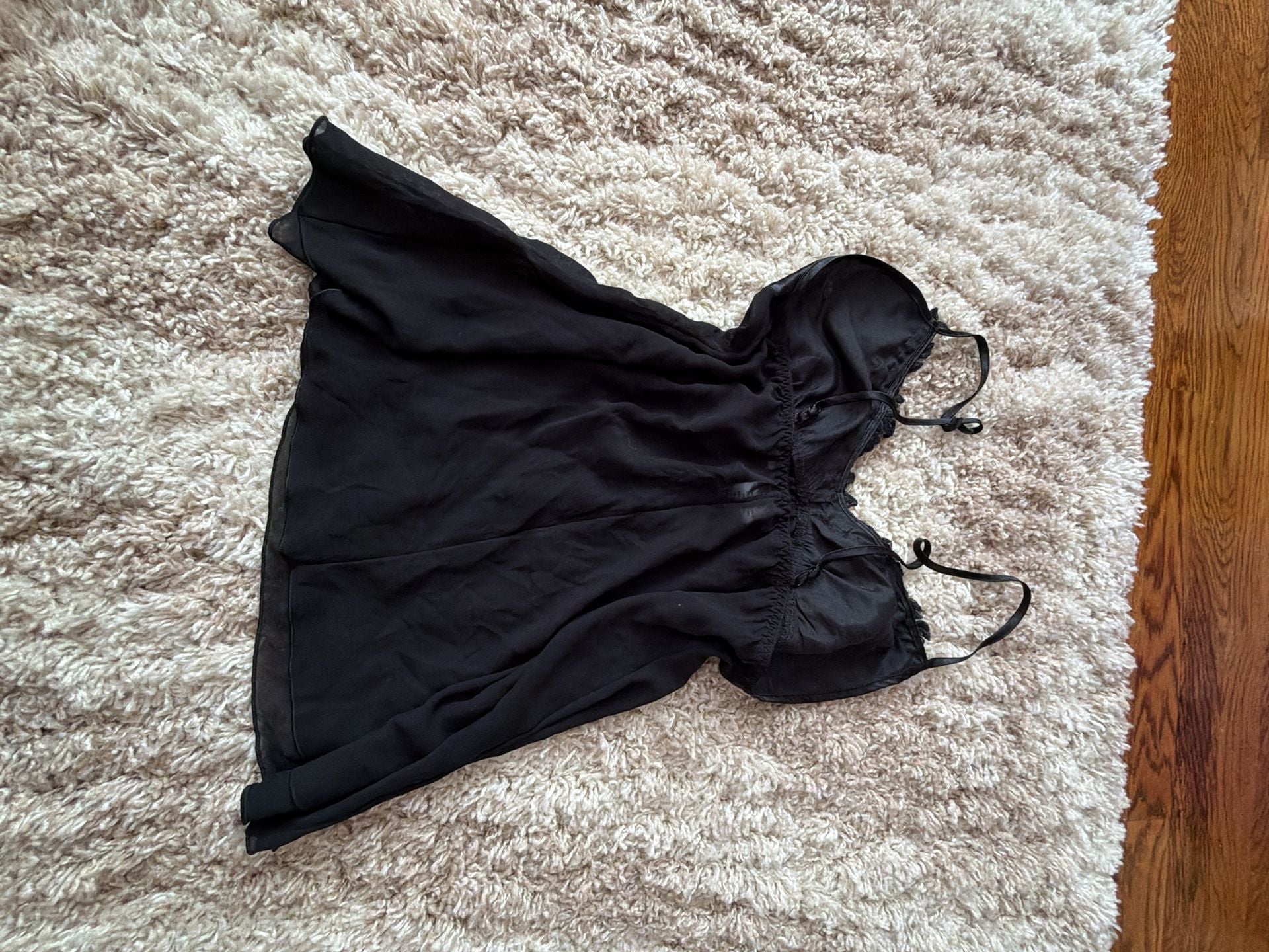 Intimo Donatella Black Lace Trim Satin and Chiffon Babydoll Nightgown 5
