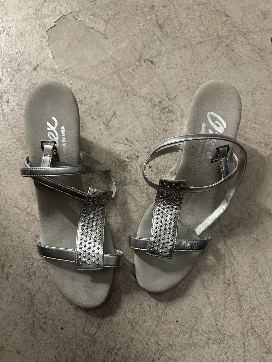 Onex Women's Studded Metallic Silver Wedge Sandals 1