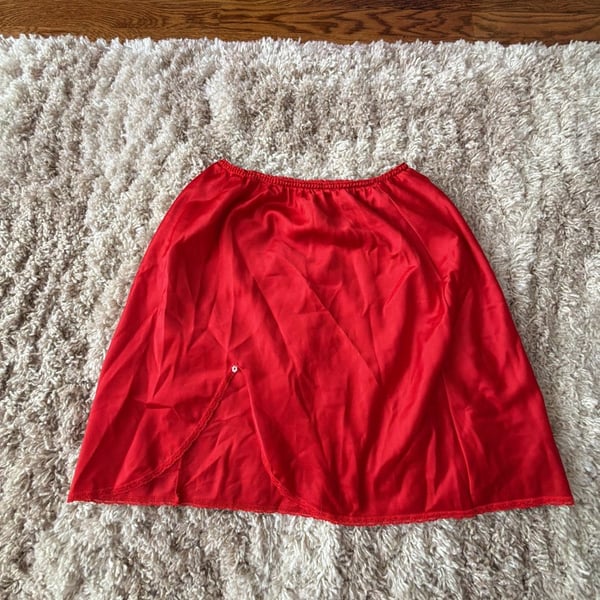Warners Perfect Measure Vintage Red Satin Half Slip with Front Slit