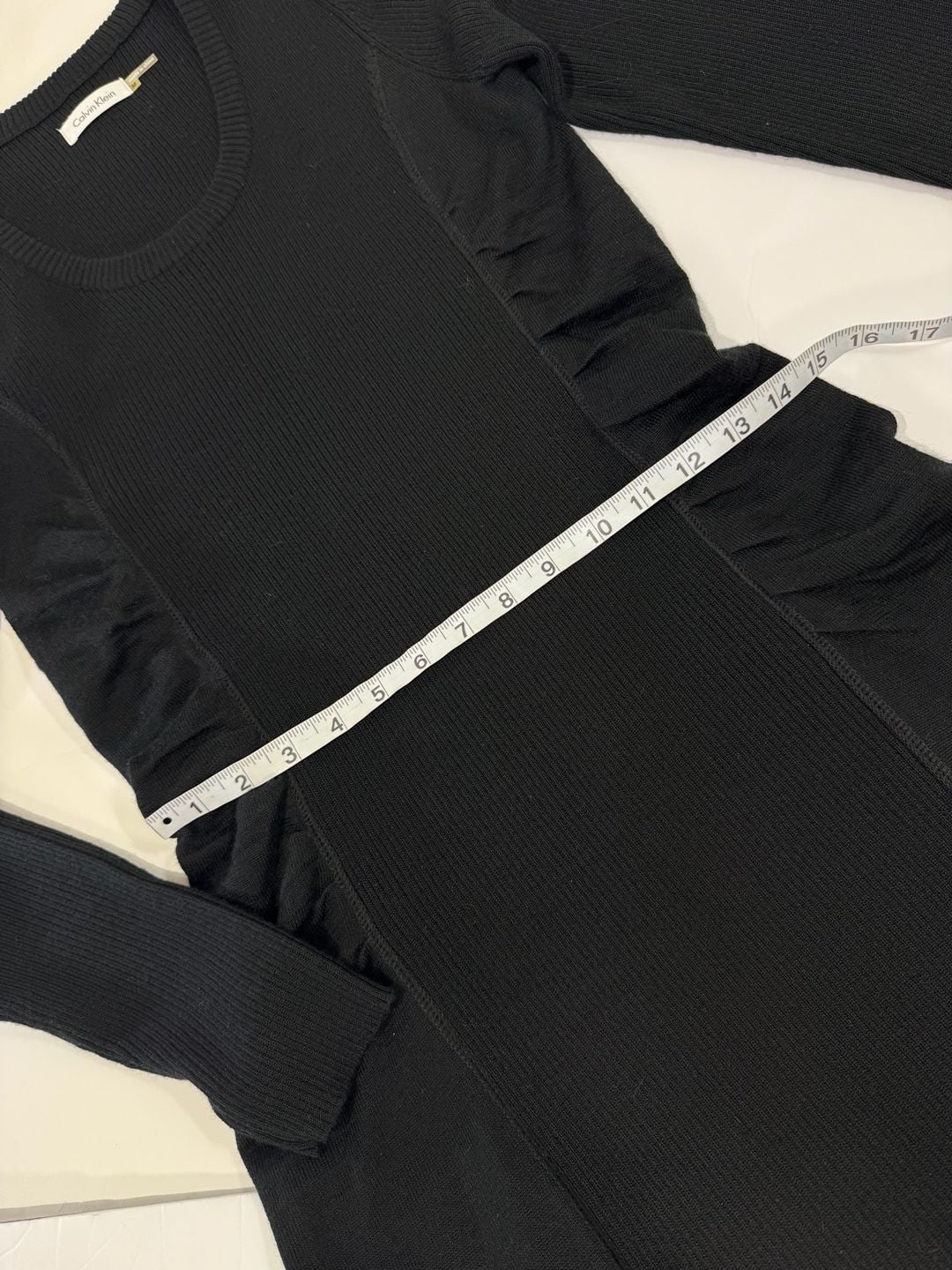 Calvin Klein Ribbed Wool Blend Knit Bodycon Sweater Dress with Ruched Sides Med 7