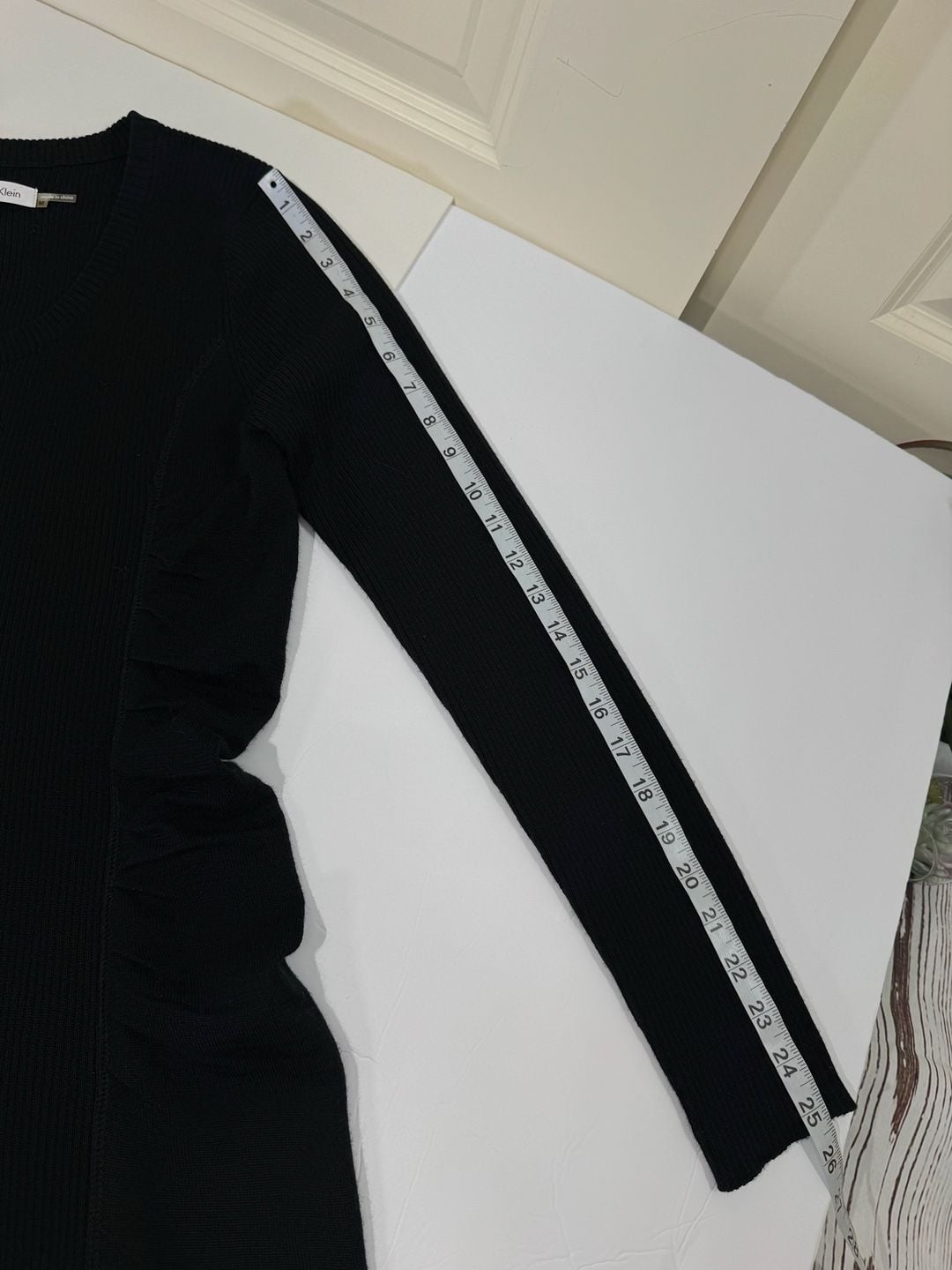 Calvin Klein Ribbed Wool Blend Knit Bodycon Sweater Dress with Ruched Sides Med 9