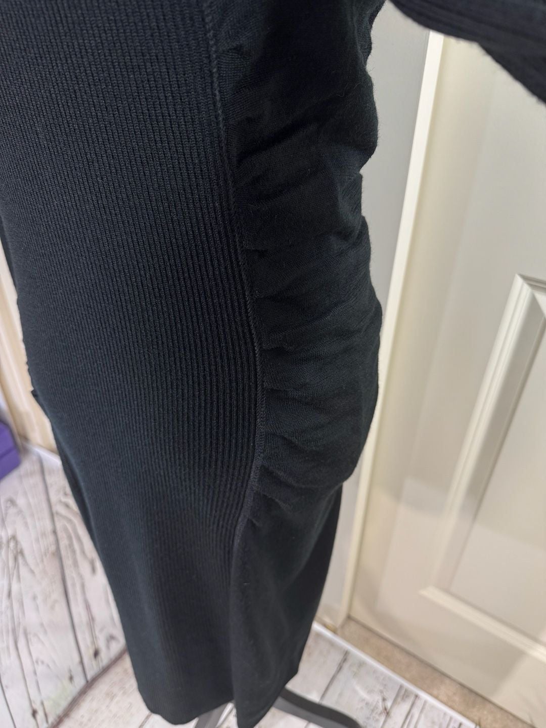Calvin Klein Ribbed Wool Blend Knit Bodycon Sweater Dress with Ruched Sides Med 4