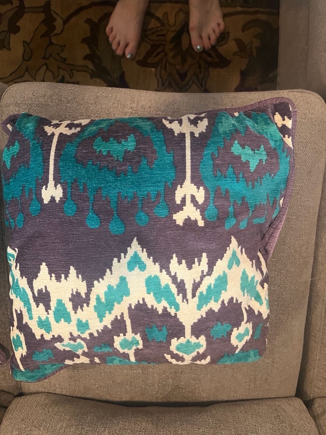 Safavieh Ikat Pattern Throw Pillow, Velvet Purple and Teal 2