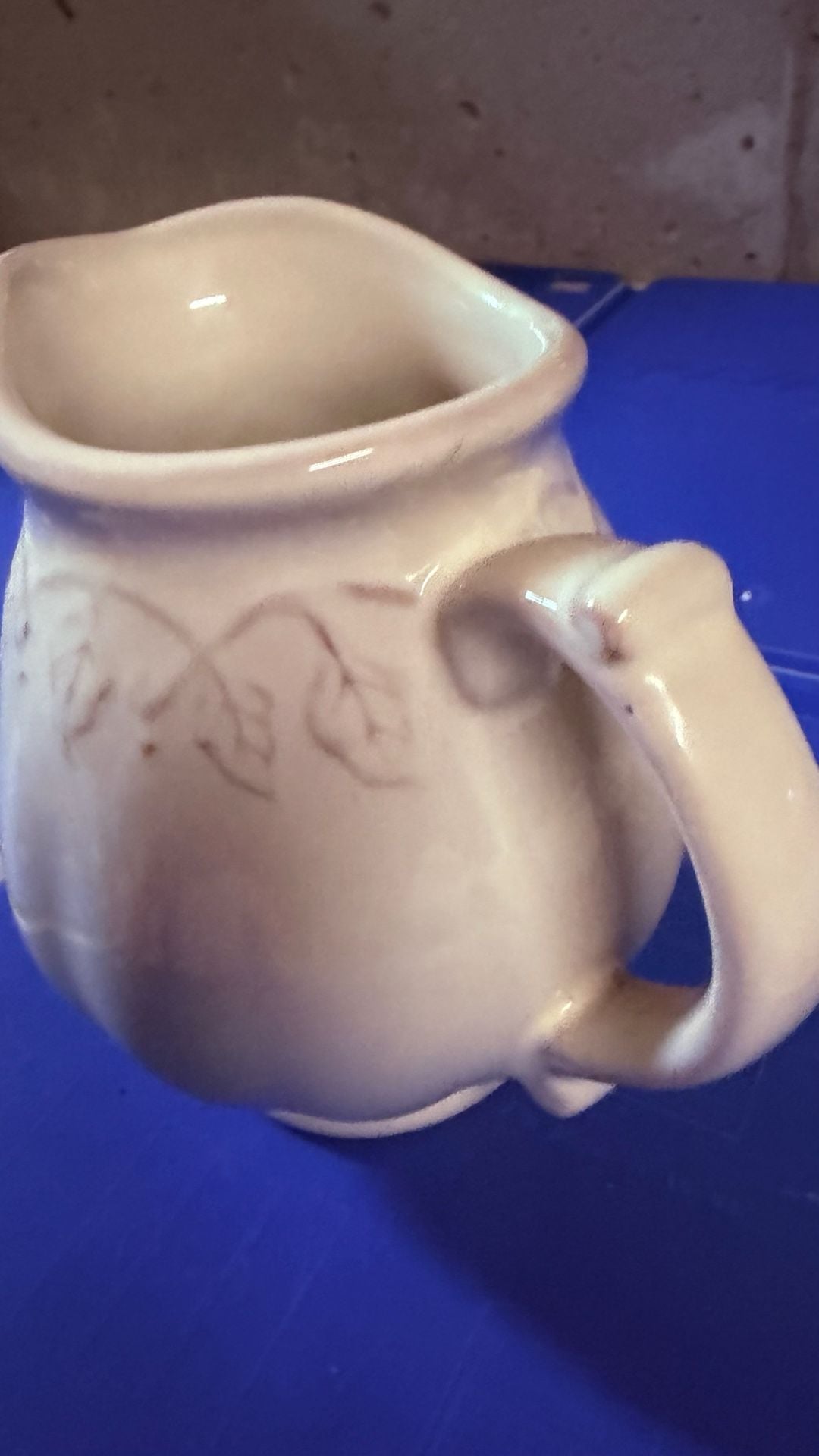 VINTAGE Longaberger Pottery Creamer & Sugar Bowl w/Lid Leaf Vine Ivory Set 1